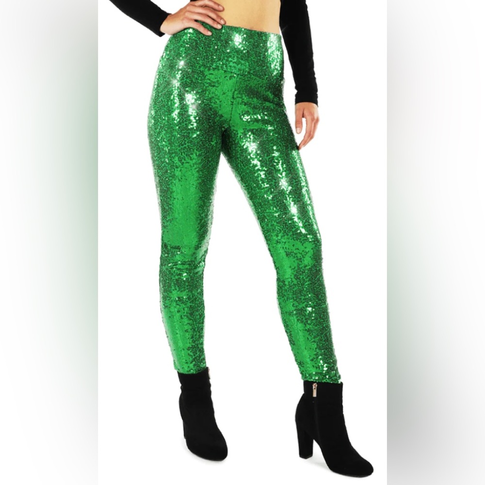 Tipsy Elves Sequins Green high waisted leggings Size Small